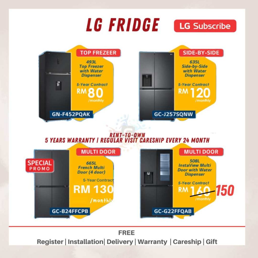 LG Subscribe Fridge for rent, LG Subscribe Fridge for installment, LG Subscribe peti ais bulanan, LG Subscribe sewa beli peti sejuk